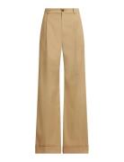 Pleated Cotton Twill Wide-Leg Pant Beige Lauren Ralph Lauren