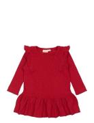 Dress L/S Frill Modal Heart Red Petit Piao