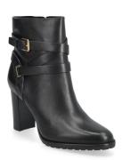 Collins Burnished Leather Bootie Heel Black Lauren Ralph Lauren