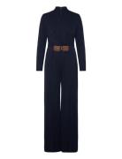 Buckle-Trim Jersey Surplice Jumpsuit Navy Lauren Ralph Lauren