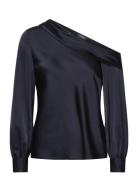 Satin Charmeuse -Shoulder Blouse Navy Lauren Ralph Lauren