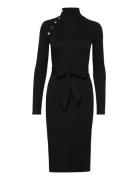 Button-Trim Rib-Knit Mockneck Dress Black Lauren Ralph Lauren