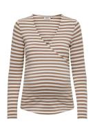 Olmjoy L/S Wrap Stripes Top Jrs Noos Beige Only Maternity