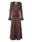 Ruched Front Midi Dress Brown Bubbleroom