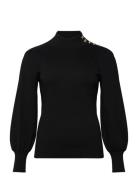Button-Trim Mockneck Sweater Black Lauren Women