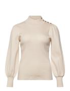 Button-Trim Mockneck Sweater Cream Lauren Women