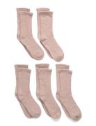 Wool Socks 5-Pack Solid Pink Minymo