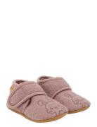 Wool Slippers W. Embroidery Pink En Fant