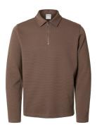 Slhmarc Rib Ls Polo Brown Selected