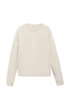 Decorative Seams Cotton Sweater Cream Mango
