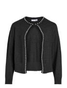 Vizafina L/S O-Neck Pearl Knit Cardigan Black Vila