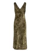 Jacquard V-Neck Dress Khaki Mango