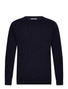 Lambswool Raglan Cable O-Neck Knit Navy Lindbergh