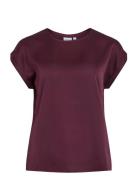 Viellette S/S Satin Top - Noos Burgundy Vila
