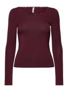 Longsleeved Jersey Pyjama Top Burgundy Hunkemöller
