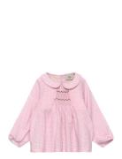 Houndstooth Blouse W. Handmade Emb. Smock Pink Copenhagen Colors