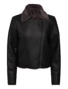 Faux Fur Biker Jacket Black Mango