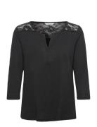Crjanny Lace Jersey Blouse Black Cream