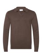 Ecovero L/S V-Neck Polo Brown Lindbergh