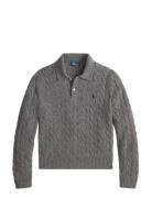 Cable-Knit Wool-Cashmere Polo Sweater Grey Polo Ralph Lauren