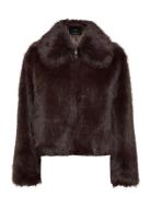 Faux-Fur Jacket With Zip Brown Mango