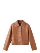 Faux-Leather Jacket With Pockets Brown Mango