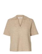 Slflulu Ss Knit Polo Noos Beige Selected