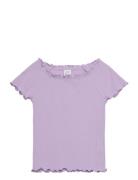 Top Rib With Curly Hem And Aop Purple Lindex