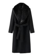 Manteco Wool Coat With Fur Collar Black Mango