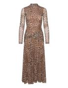 Lea Printed Mesh Midi Dress Brown Bardot