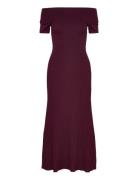 Harro Pleated Knit Dress Burgundy Bardot