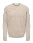 Onstim Reg Ls Linen Crew Knit Noos Beige ONLY & SONS