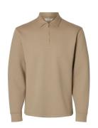 Slhemanuel Soft Polo Zip Sweat Noos Beige Selected