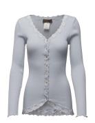 Rwbabette Silk Ls V-Neck Lace Cardi Grey Rosemunde