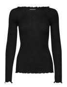 Rwbliss Silk Ls Boatneck T-Shirt Black Rosemunde