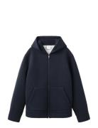 Neoprene Effect Zip-Up Sweatshirt Navy Mango