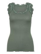 Rwbabette Silk Sl U-Neck Long Lace Green Rosemunde