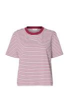 Slwessential Ss Striped Boxy Tee Noos Burgundy Selected