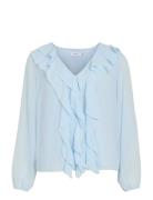 Viane L/S V-Neck Frill Top - Noos Blue Vila