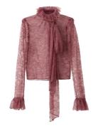 Lace Blouse With Ruff Collar Burgundy Mango