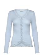 Rwbabette Silk Ls V-Neck Lace Cardi Blue Rosemunde