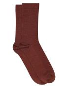 Fine Wool Rib Socks Brown Mp Denmark