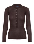 Ribbed Cotton Henley Shirt Brown Polo Ralph Lauren