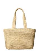 Bold Ck Raffia Medium Tote Beige Calvin Klein