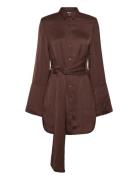 Satin Tie Shirt Dress Brown ROTATE