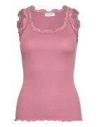 Rwbabette Silk Sl U-Neck Lace Top Pink Rosemunde