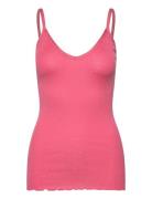 Rwbelle Silk Sl V-Neck Elastic Top Pink Rosemunde