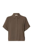 Slfviva Ss Cropped Sun Shirt Noos Brown Selected