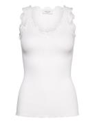 Rwbeatha Silk Sl V-Neck Lace Top White Rosemunde