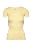 Rwbeatha Silk Ss Lace T-Shirt Yellow Rosemunde